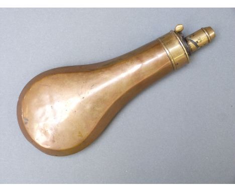 G & J.W Hawksley copper and brass powder flask, 21cm long. 