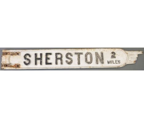 A vintage cast iron 'Sherston 2 miles' double sided finger post road sign, length 109cm