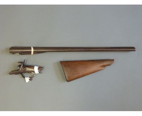 Perkins 13 bore side by side pinfire hammer action shotgun with named and engraved locks, rotary underlever and 30inch Damasc