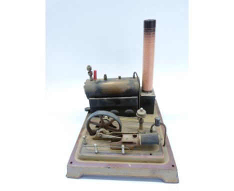 Fleischmann live steam staionary steam engine with fixed cylinder, slip eccentric reversing, governor, whistle and solid fuel