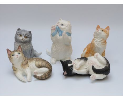 Five Royal Worcester kittens comprising Ginger, Black and White, Tabby, White Persian and Blue Persian