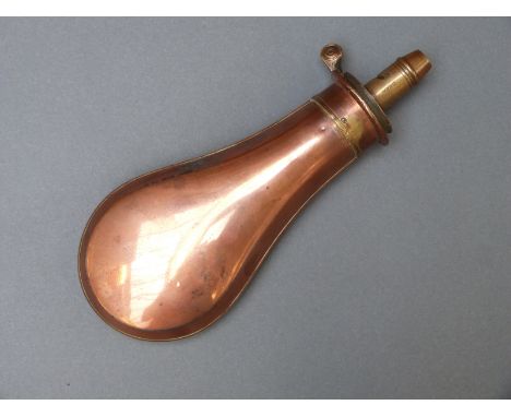 Sykes Improved Fire Proof copper and brass powder flask, 21cm long. 