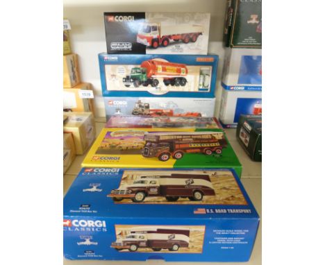 Six Corgi Classics diecast model vehicles Showmans Range Atkinson Open Pole Truck 27801, Guy Invincible 8 Wheel Dropside 2940
