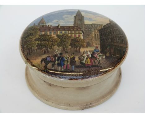 A Prattware pot and lid. 