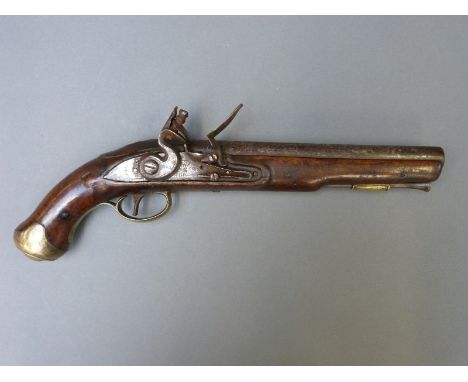 A flintlock hammer action Light Dragoon pistol with lock marked Tower and with crown over GR cypher, brass trigger guard and 