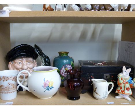 A cloisonne vase, Royal Doulton Lobersterman character jug, Poole jug etc