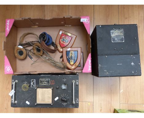 A US Army Signal Corps TU-8-B transmitter tuning unit, BC-221-M frequency meter, two sets of headphones and various military 