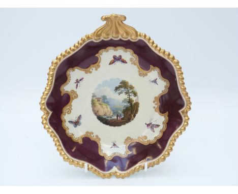 Flight Barr and Barr Worcester Porcelain Works hand decorated dish with script verso 'View near Rathfarnham County Dublin' (2