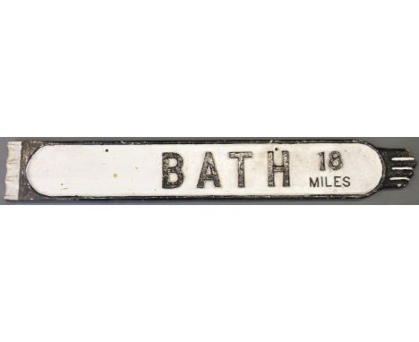 A vintage cast iron 'Bath 18 miles' double sided finger post road sign, length 105cm