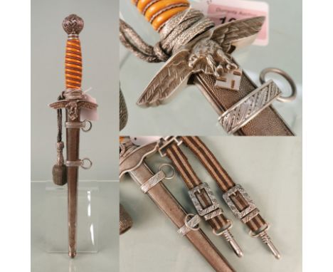 A second model (1937) Luftwaffe Officer's dress dagger by S.M.F. Solingen (acceptance mark) above S.M.F. logo, complete with 