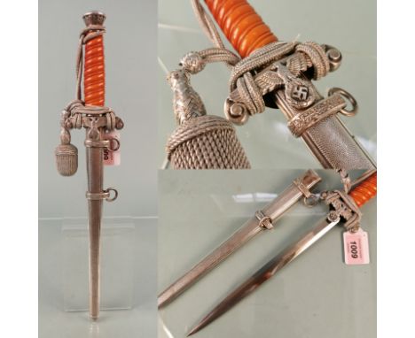 An Army (HEER) Officer's dress dagger, adopted 1935 by Emil Voss. This excellent example is complete with a set of hangers an