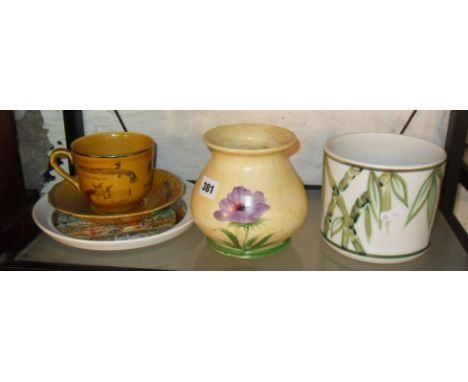 E. Radford Pottery Burslem vase in the Anemone pattern, a Poole pottery Bamboo pattern planter and other ceramics