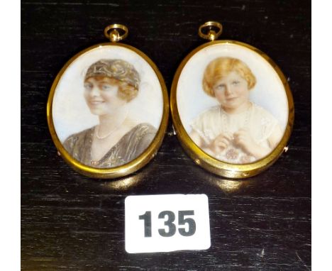 Pair of 1920s miniature portrait paintings of a Flapper and a little girl (unsigned)