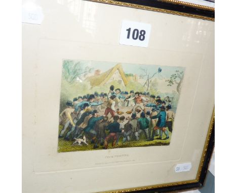 A Victorian print depicting cock fighting, published by Sherwood & Co 1816