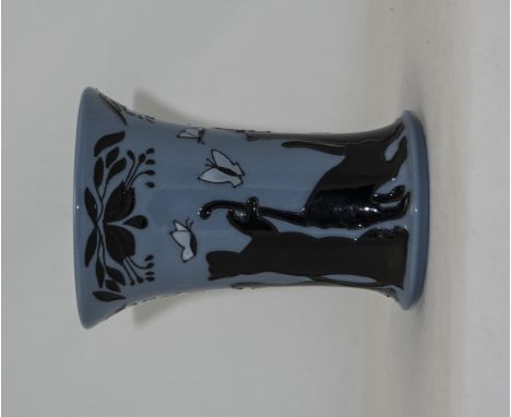 Moorcroft - Numbered Edition Modern Vase ' Black Cats Try Catching Butterflies ' Design. Designed by Paul Hilditch. Signed to