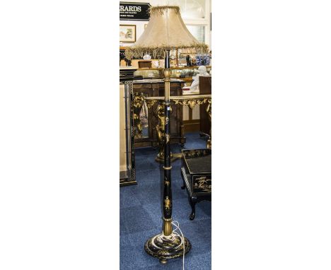 Chinese Style Black Lacquered Standard Lamp Chinoiserie Decoration Throughout Height Without Shade 61 Inches