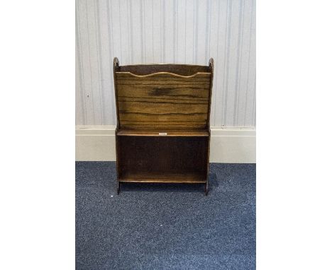 Early 20thC Mahogany Magazine Rack And Book Shelf Of Narrow Shaped Form, Height 39 Inches, 13x8 Inches deep