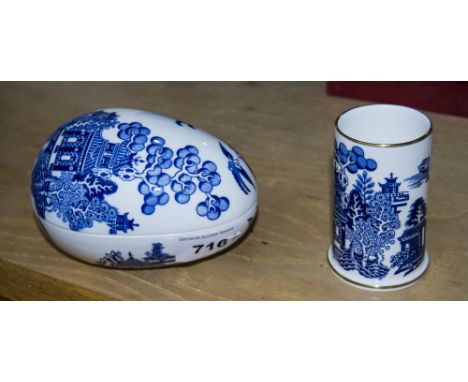 Coalport Blue And White Egg Shaped Trinket Box And Cover, Together With A Small Spill Vase