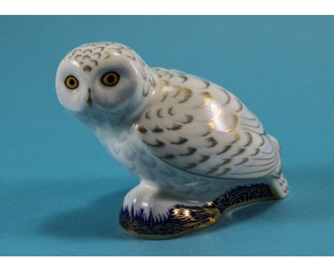 Royal Crown Derby Exclusive Paperweight For The Royal Crown Derby Collectors Guild ' Snowy Owl ' Date 2006, Gold Button. Comp