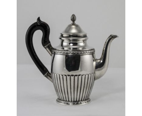 Swedish - Singles Silver Teapot with Ribbed Half Body Pineapple and Finial, Swan Necked Spout. Swedish Silver Hallmarks for D