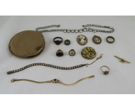 Small Bag of Jewellery Oddments plus a Stratton powder compact