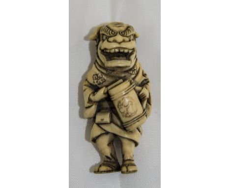 Japanese - Very Fine and Signed Ivory Netsuke, Titled ' Lion Dancer ' Signed Shoryu. Made In 1st Half of The 19th Century. 1.