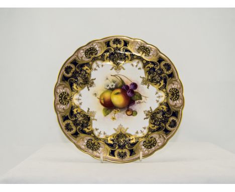 Royal Worcester Hand Painted Cabinet Plate ' Fallen Fruits ' Apples and Berries Still Life. Signed A. Shuck. Date 1930, 9 Inc