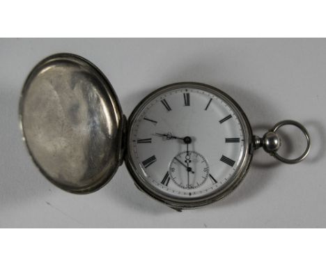 European Nice Quality 19th Century Silver Full Hunter Pocket Watch, 13 Jewells. Features a White Enamel Dial, Black Numerals,