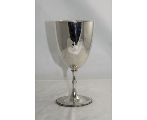 Victorian Silver Chalice of Plain Form with Beaded Border to Base. Hallmarked for London 1877, Makers Mark WH - Walker & Hall