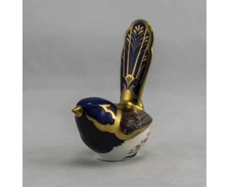 Royal Crown Derby Paperweight ' Fairy Wren ' Gold Button, Date 2003. Complete with Box, 1st Quality and Mint Condition. 