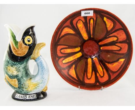 Royal Winton Lands End Gurgle Jug Together With A Poole Pottery Delphis Range Shallow Bowl