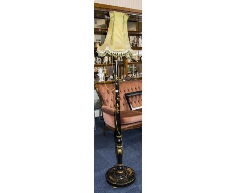 Chinese Style Black Lacquered Standard Lamp Chinoiserie Decoration Throughout Height Without Shade 63 Inches