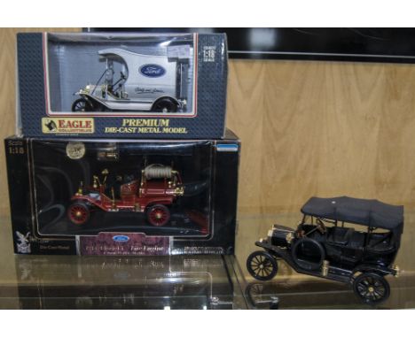 Ford Motor Company Die-Cast Metal 1914 Model T Fire Engine With 24K Gold Plated Coin Signature Certificate Together With An E