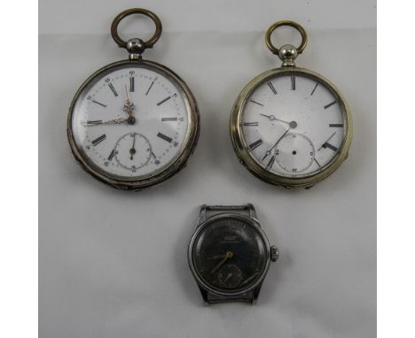 Antique - Swedish Silver Open Faced Pocket Watches ( 2 ) In Total. Marked 800, A.F. Condition + A Vintage Mechanical Wind-Up 