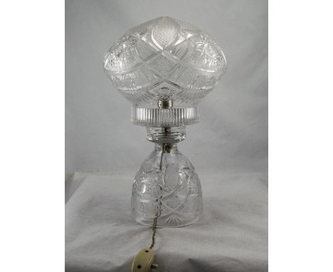 Early 20thC Cut Glass Mushroom Lamp, Removeable Base And Shade, Height 14 Inches