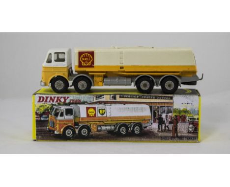 Dinky Diecast No No.944 Leyland Octopus Shell BP Fuel Tanker - white, yellow, grey, grey plastic hubs, sticker decals to side