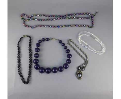 Triple Strand Purple Aurora Borealis Crystal Bead Necklace, single row clear AB bead necklace, French Jet three row choker, g