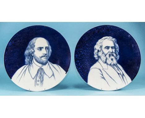 Villeroy and Boch Early Hand Painted Pair of Fine and Large Wall Blue and White Portrait Plates. c,1900. Depicting Portraits 