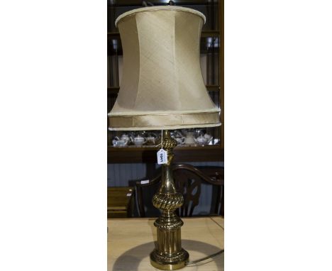 A Modern and Quality Classical Shaped Gold Column Table Lamp. Stands 27.5 Inches. Excellent Condition. 