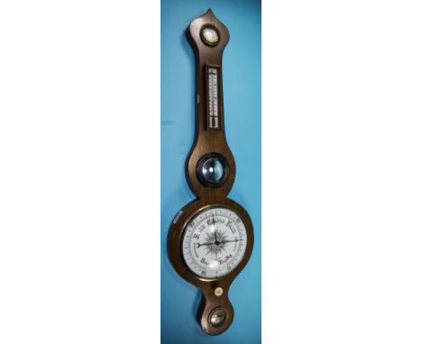Victorian - Quality Mahogany Wheel Mercury Barometer, Maker J.J. Lockwood, Preston. c.1880. Features Hygrometer over Thermome