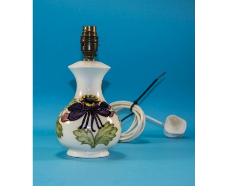 Moorcroft Lamp Base ' Columbine ' Design on Cream Ground. c.1980's. 8.75 Inches High. Excellent Condition. 
