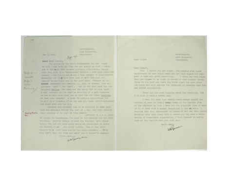 Ransome, Arthur2 typed letters, signed, addressed to 'Howard', and written at Haverthwaite: in the first dated June 2. 1960, 