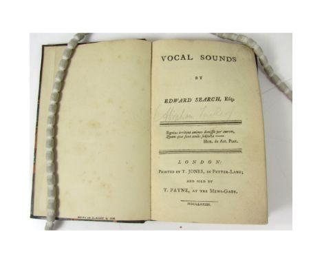 [Tucker, Abraham]Vocal Sounds by Edward Search, Esq. London: Printed by T. Jones, and sold by T. Payne, 1773, First edition, 