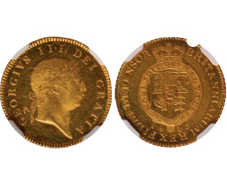 British Coins, George III, proof half guinea, 1813, seventh laur. head r., rev. crowned shield of arms within Garter (S.3737)