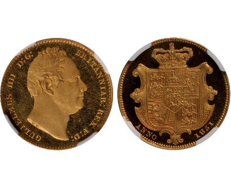 British Coins, William IV, proof sovereign, 1831, second bare head r., rev. crowned shield of arms (S.3829B), certified and g