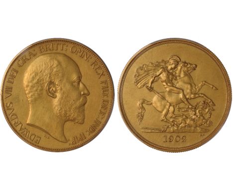 British Coins, Edward VII, matt proof five pounds, 1902, bare head r., rev. St. George and the dragon (S.3966), certified and
