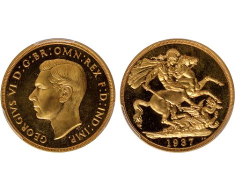 British Coins, George VI, proof two pounds, 1937, bare head l., rev. St. George and the dragon (S.4075; W&R.437), certified a
