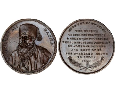 World Medals, Muhammad ‘Ali Pasha (1769-1805-1849), Wāli of Egypt, Overland Route to India, copper medal, 1840, by A .J. Stot