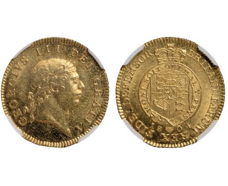 British Coins, George III, half guinea, 1804, seventh laur. head r., rev. crowned shield of arms within Garter (S.3737), cert