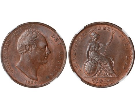British Coins, William IV, penny, 1834, bare head r., rev. Britannia std. r. with shield and trident (S.3845), certified and 